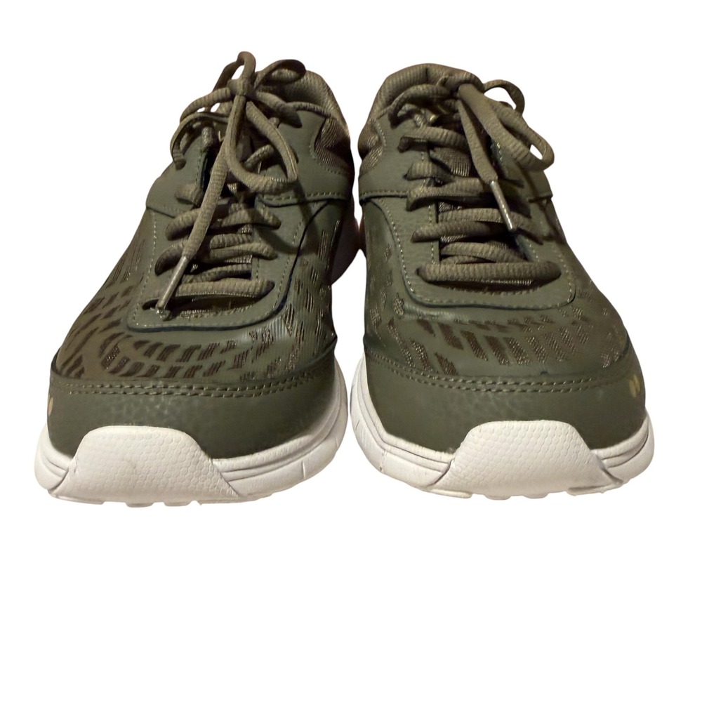 Ryka Womens Olive Green Gold Walking Shoes Leather Fabric Sneakers 7W